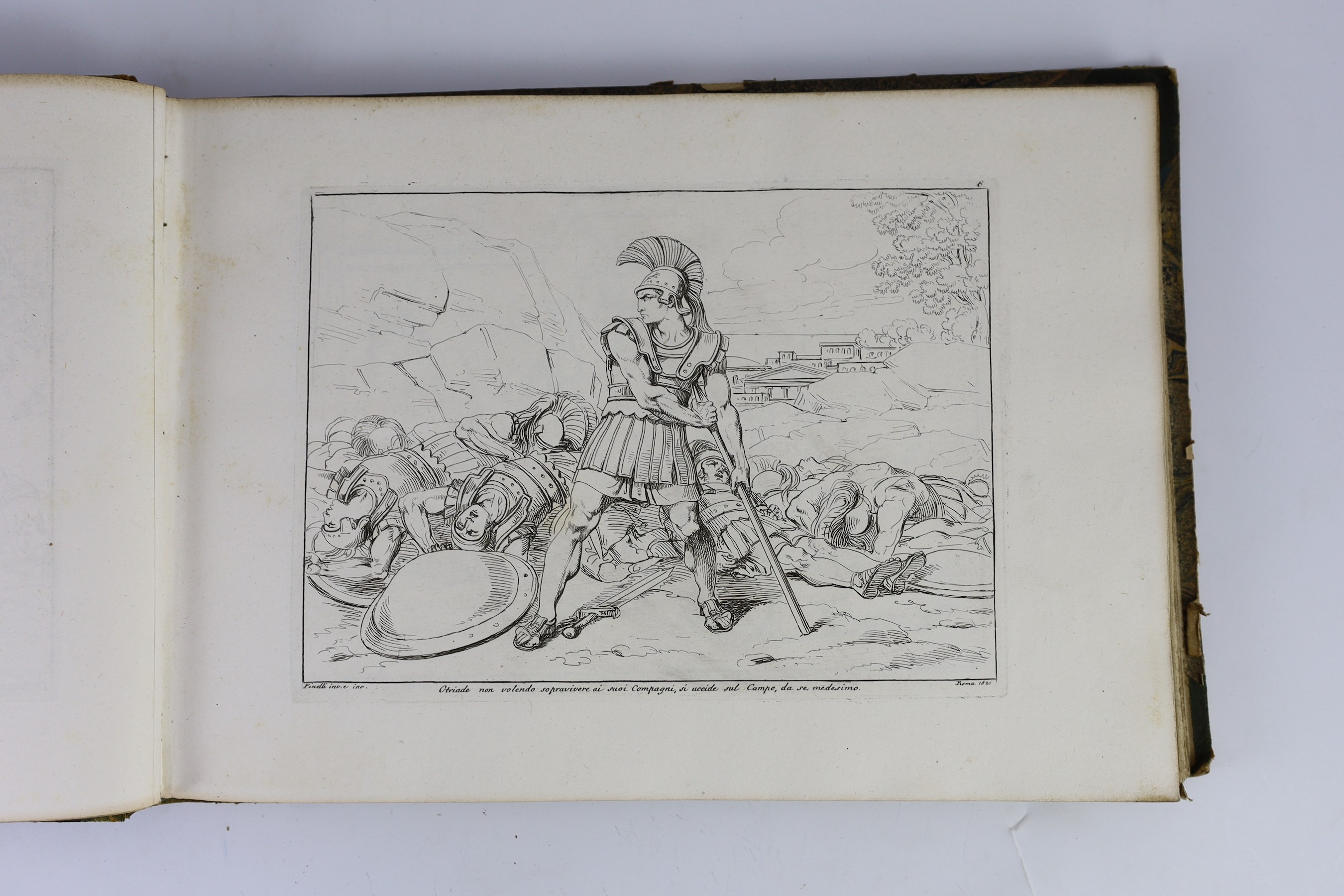 Pinelli, Bartolomeo (engraver) - Raccolta…Istoria Greca, text by Fulvia Bertocchi, oblong 4to, half calf with marbled boards, with 100 plates, Vincenzo Poggioli, Roma, 1821